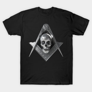 Silver Skull Square & Compass Masonic Freemason T-Shirt